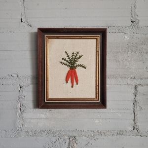 CARROTS Vintage Embroidered Art in Frame